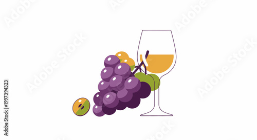 Bunch of Grapes and Wine Glass, Still Life Composition
