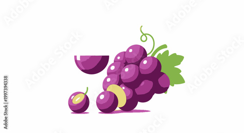 Bunch of Grapes and Wine Glass, Still Life Illustration