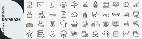 Database and cloud computing line icons set, technology vector illustration