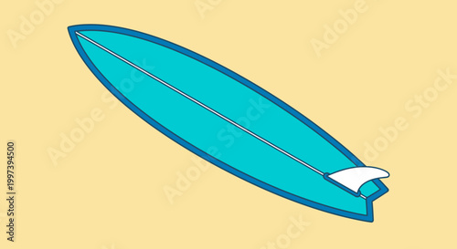 Bright Blue Surfboard on Pale Yellow Background, Summer Recreation