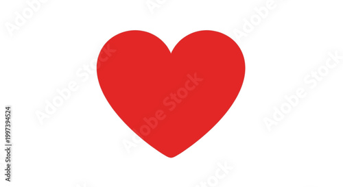 Bright Red Heart Symbol on White Background, Simple Love and Romance Concept