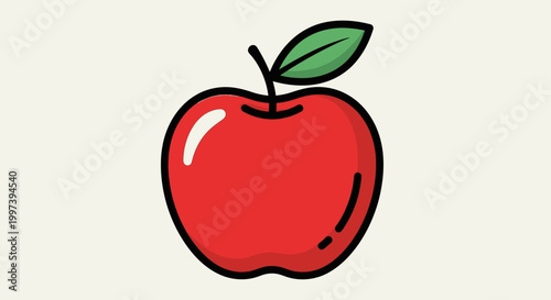 Bright Red with Green Leaf, Healthy Fruit Illustration