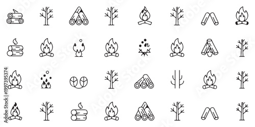 Camping and Firewood Line Icon Set for Outdoor Adventure Design