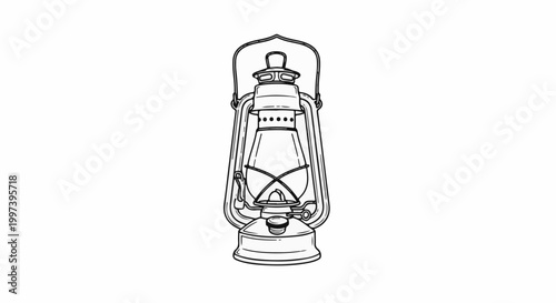 Black and white line drawing of a vintage kerosene lantern
