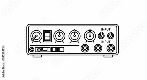 Black and white line drawing of an audio amplifier's rear panel