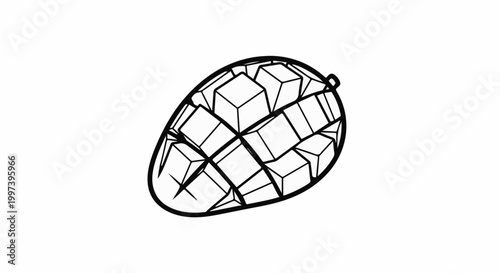 Black and white illustration of a diced mango fruit