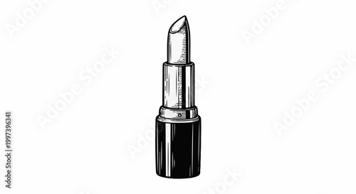 Black and white drawing of a classic lipstick tube with a pointed tip