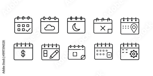 Calendar line icons set business schedule daily organizer monthly planner appointment agenda reminder event & more vector illustration with editable stroke.