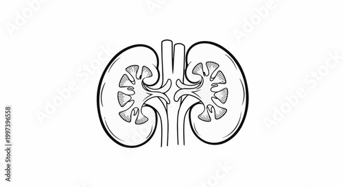 Anatomical illustration of a cross-sectioned human kidney