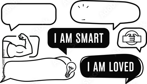 Positive Affirmations Speech Bubbles: I Am Smart, I Am Loved, Strength, Idea