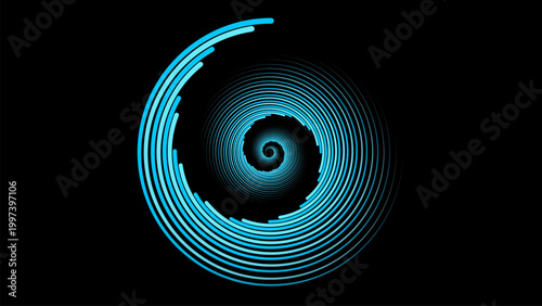 Mesmerizing cyan blue hypnotic swirl pattern, glowing radial line motion on dark backdrop.