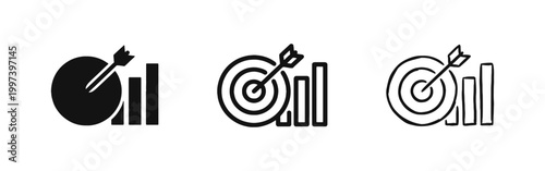 Business Target Achievement and Data Analytics Bar Graph Icon Set