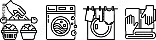Laundry Icons: Sorting, Washing, Drying, Folding Clothes