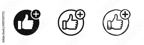 Social Media Add Like and Positive Feedback Thumbs Up Icon Set