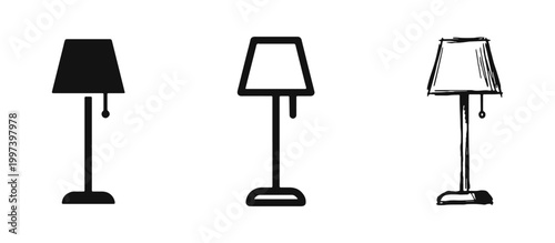 Interior Design Floor Lamp and Home Lighting Decor Icon Set