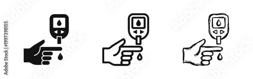 Blood Glucose Monitoring Glucometer Icon Set for Diabetes Control