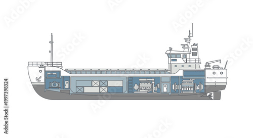 Cargo Ship Cross Section Illustration Showing Internal Structure