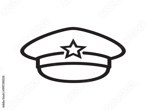 Simple line drawing of a classic police officer's cap with a star badge