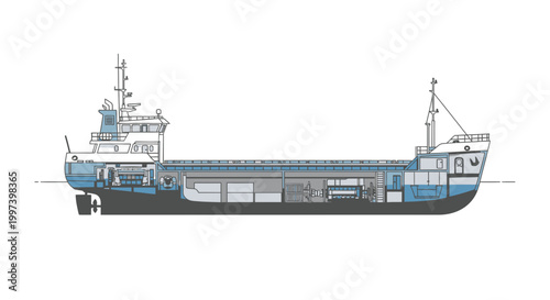 Cargo Ship Cross Section Illustration Detailed Maritime Transport