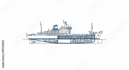Cargo Ship Cutaway Illustration Showing Internal Structure