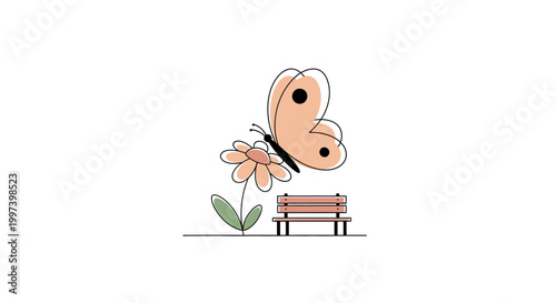 Butterfly and Flower in Peaceful Park Scene
