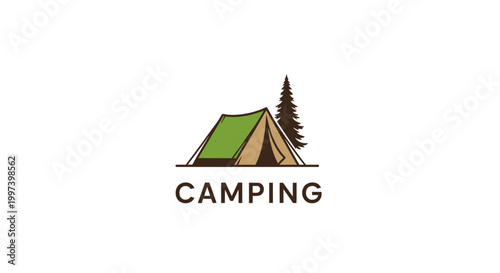 Camping Adventure Scene with Tent and Pine Tree Illustration