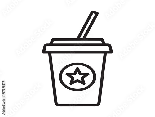 Simple line drawing of a beverage in a disposable cup with a straw