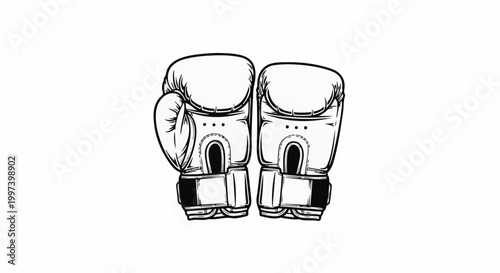 Black and white illustration of two boxing gloves on a white background