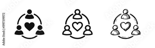 Community Charity and Social Connection Relationship Icon Set