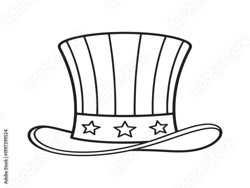 Simple line drawing of a classic uncle sam top hat with stars