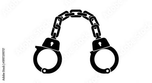 Black Handcuffs Silhouette Icon, Symbol of Arrest, Crime, Justice, and Freedom Limitation