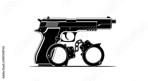 Handgun and Handcuffs - Symbol of Crime, Law Enforcement, and Justice