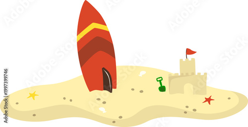 Summer Beach Illustration With Tropical Seaside Landscape, Sunny Ocean Waves and Sandy Shore for Holiday Vacation Design. Vector Isolated