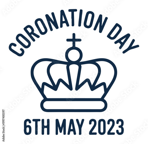 Coronation Day Crown Symbol with Cross on White Background