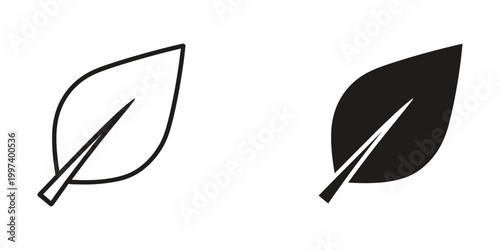 Contrasting illustrations of a simple leaf in outline and filled versions