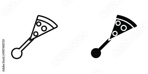 Contrast between a classic and a stylized pizza slice with serving utensils