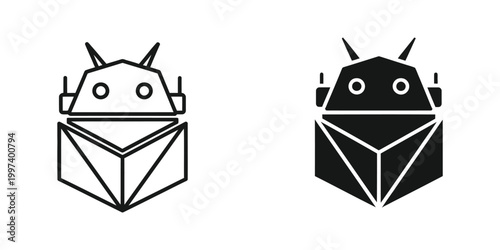 Android robot emerging from an open app package box icon in light and dark versions