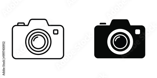 Contrast between a white and black camera icon design with similar features