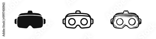 Virtual Reality VR Headset Icon Set, Modern Gaming and Technology Device Graphics