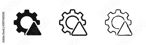 System Error and Maintenance Icons - Settings, Gear, and Warning Triangle Symbols