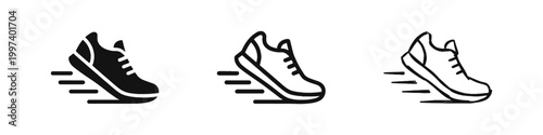 Running Shoe Icons Set - Sports, Fitness, and Fast Movement Symbols