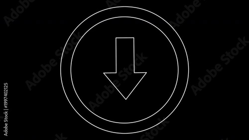 Black arrow icon in circle floating up and down loop animation with alpha channel