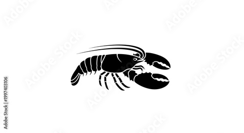 Black Lobster Silhouette Isolated on White Background