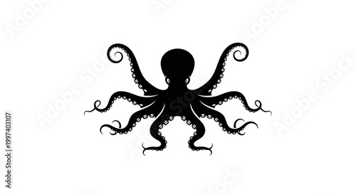 Black Octopus Silhouette on White Background