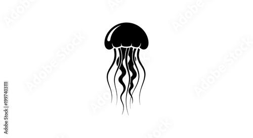 Black Jellyfish Silhouette Icon on White Background