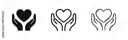 Hands Holding Heart Care and Charity Icons Set
