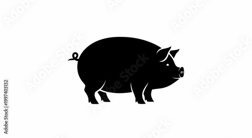 Black pig silhouette, farm animal, isolated on white background, simple graphic illustration