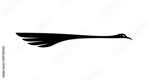 Abstract Silhouette of a Running Bird or Crane with Long Neck and Feathers
