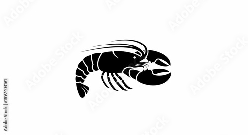 Black Silhouette of a Lobster on White Background - Vector Graphic