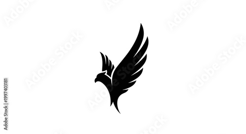 Black silhouette of a soaring eagle with spread wings on a white background, vector art